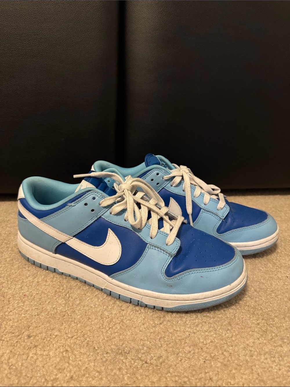 Nike Dunl Light Blue and Royal Blue Low-Top Sneakers with White Swoosh